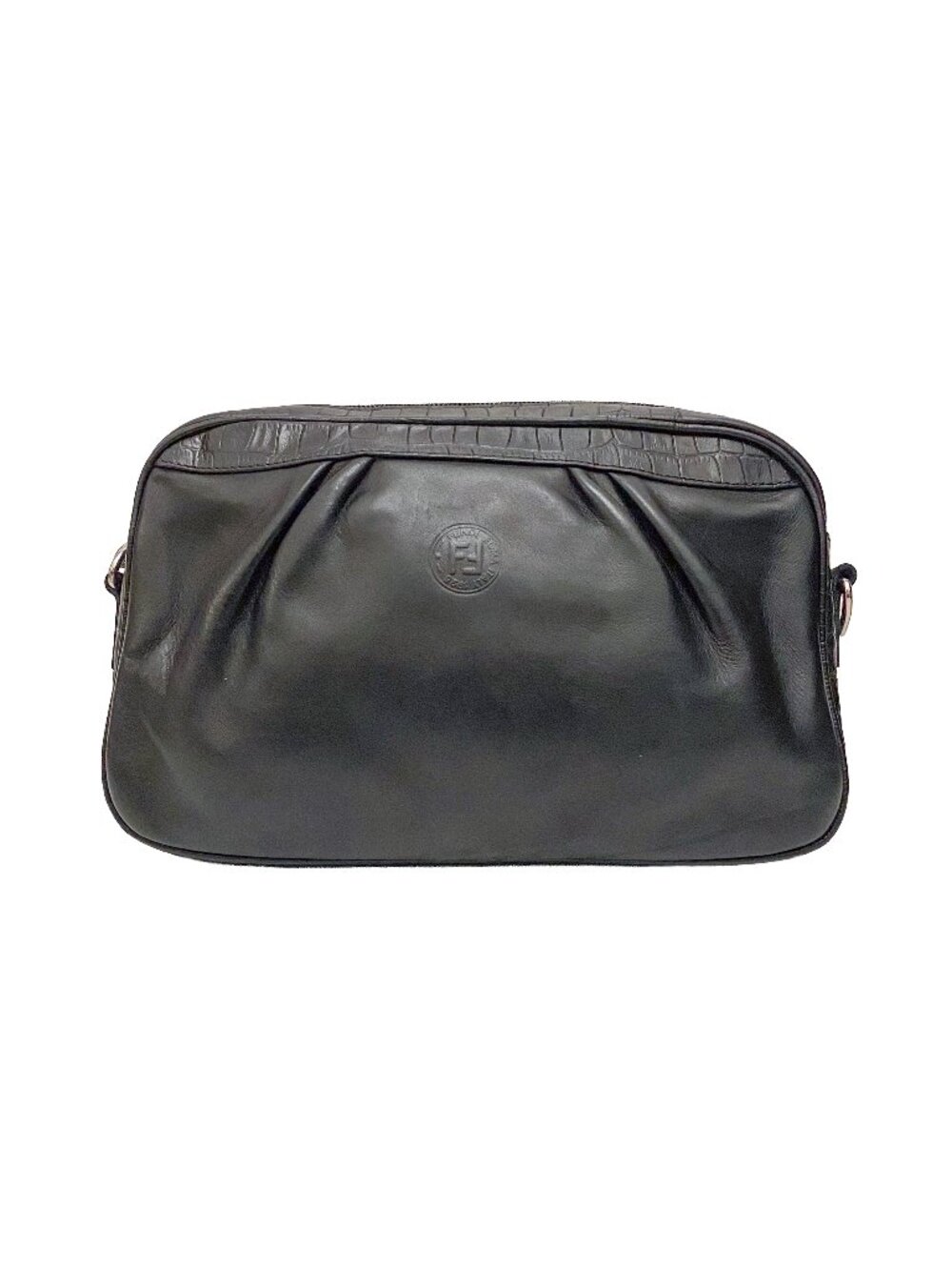 VTG Fendi S.A.S. Black Leather Croc Embossed Camera Bag Crossbody Auth